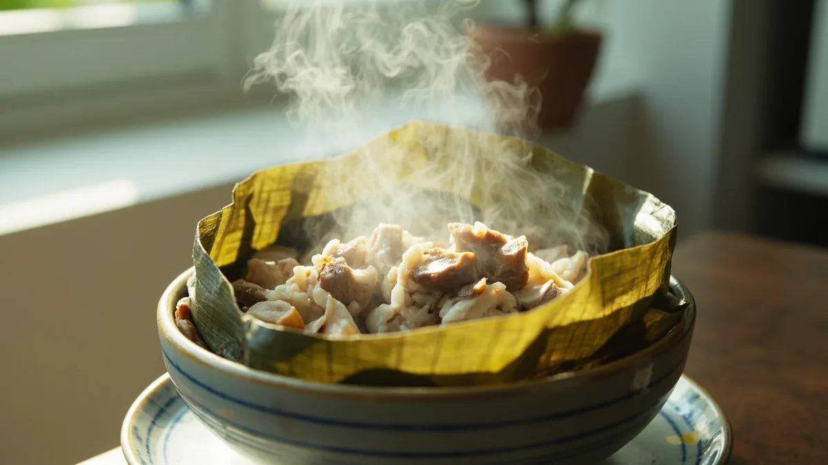 Lo mai gai (sticky rice in lotus leaf): 糯米鸡