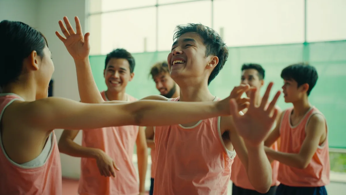 A sports team celebrates an unexpected comeback win, illustrating “turn defeat into victory” in Chinese: 反败为胜 (fǎn bài wéi shèng)
