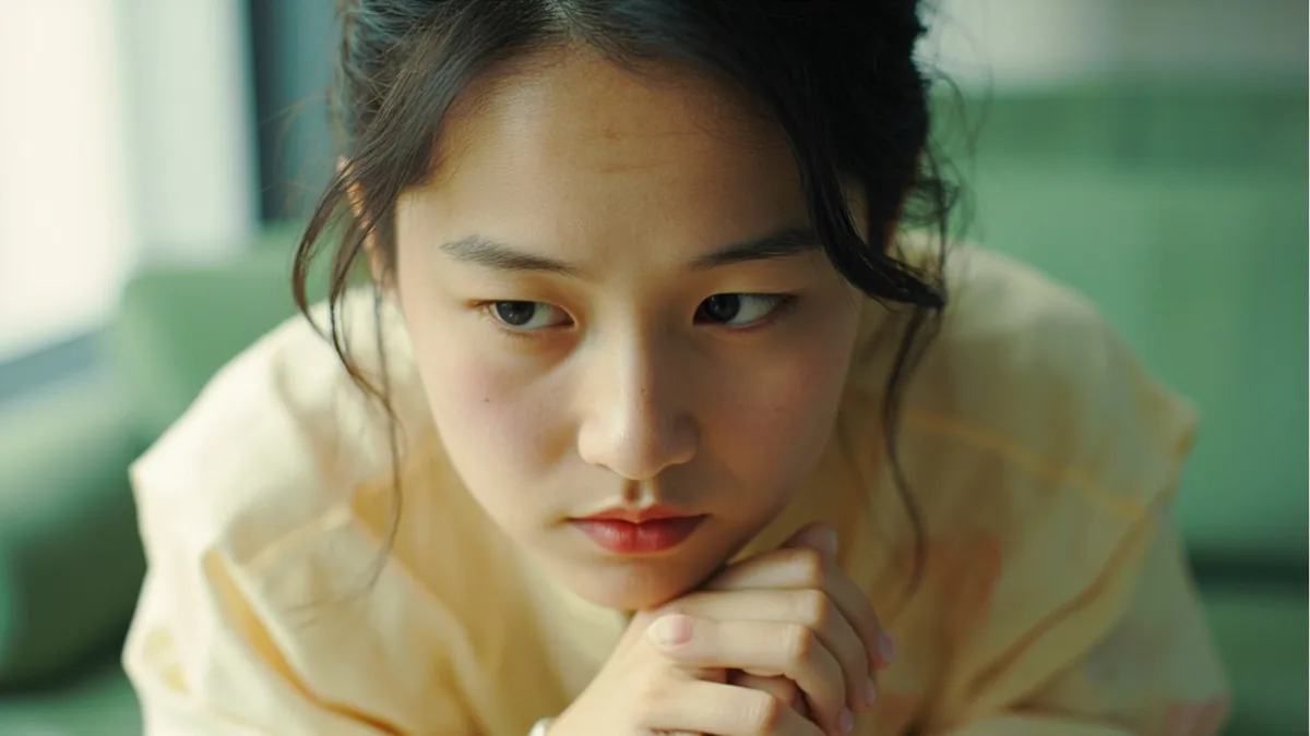 A person's brow furrowed in deep thought, intensely focused on a complex mental task, illustrating “intense mental effort” in Chinese: 绞尽脑汁 (jiǎo jìn nǎo zhī)