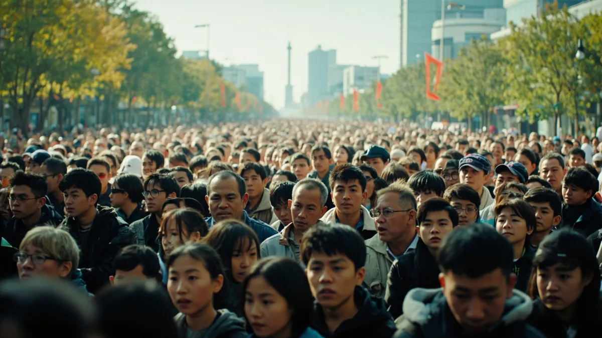 A dense crowd of people fills a public square during an event, illustrating “vast crowds of people” in Chinese: 人山人海 (rén shān rén hǎi)