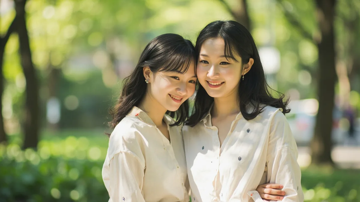 Two young women share a heartfelt moment of connection, illustrating “best friend” in Chinese: 好朋友 (hǎo péngyou)