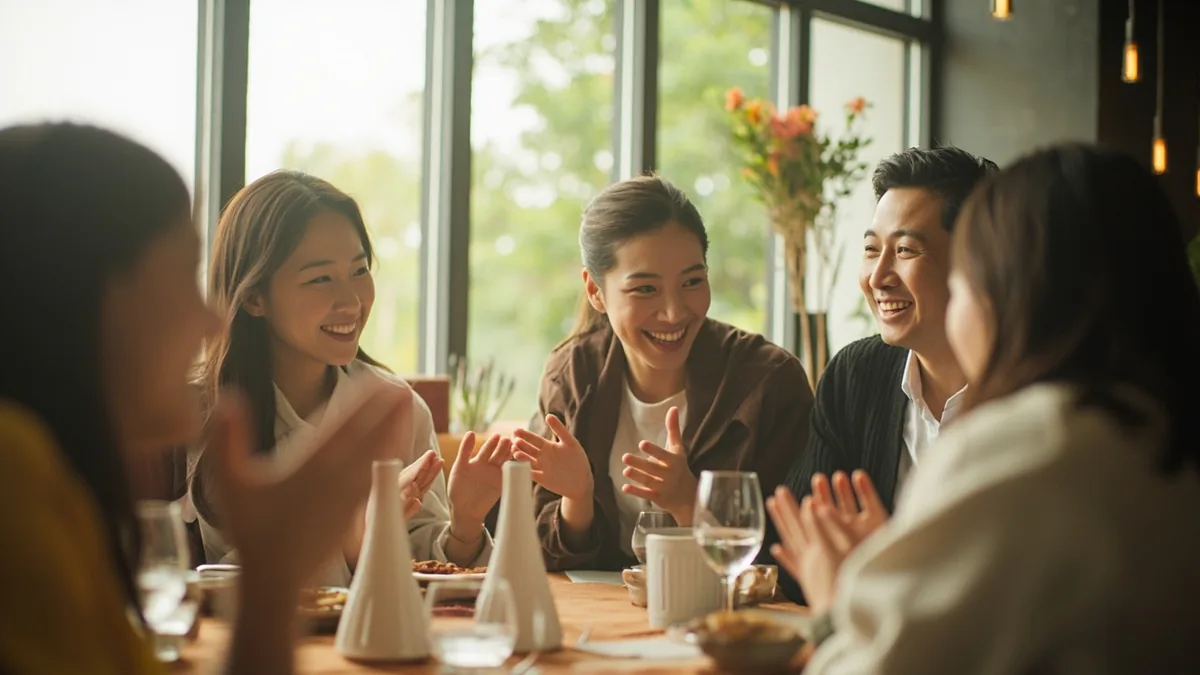 Friends cheer and clap for someone receiving an award, illustrating “congratulations” in Chinese: 恭喜 (gōngxǐ)
