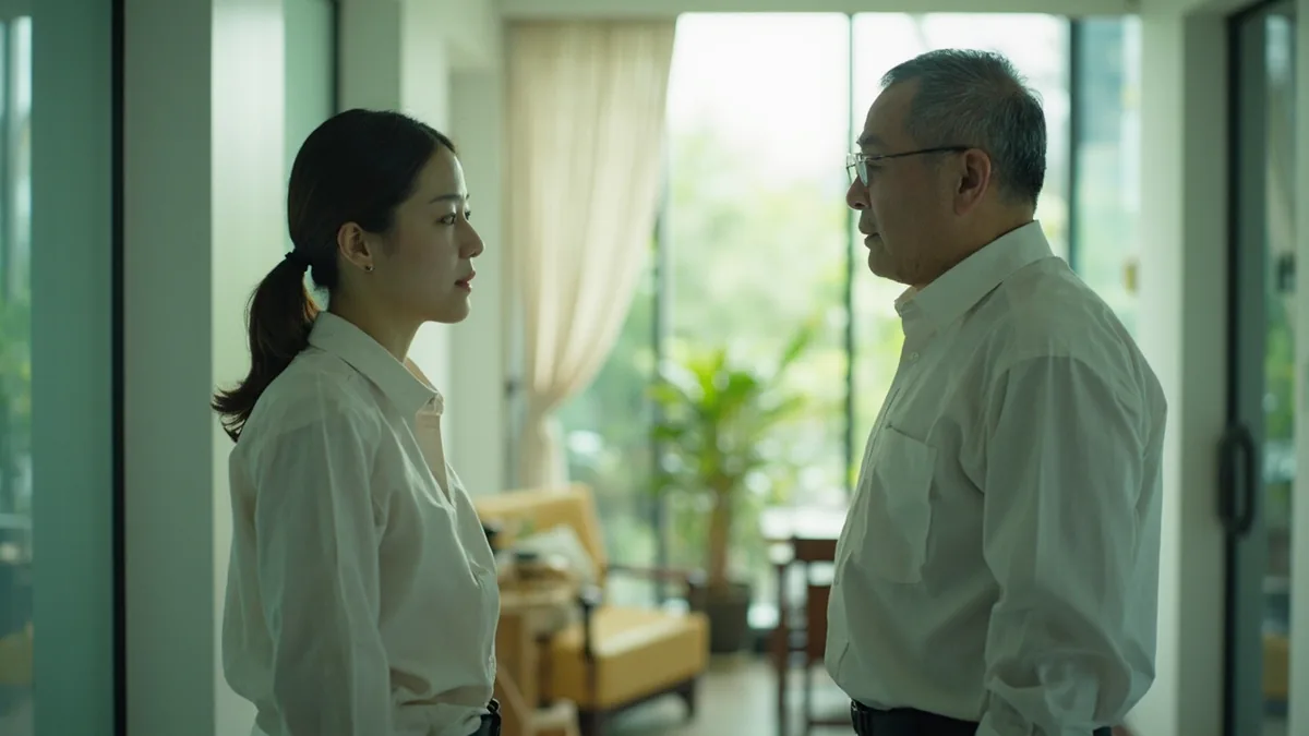 A young professional offers a respectful morning greeting to a colleague, illustrating “good morning” in Chinese: 早上好 (zǎoshang hǎo)