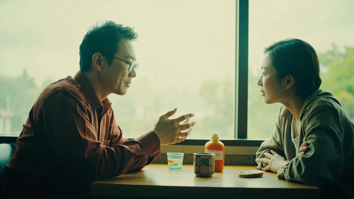 An adult makes a serious, direct request to another person, illustrating “I want you” in Chinese: 我要你 (wǒ yào nǐ)
