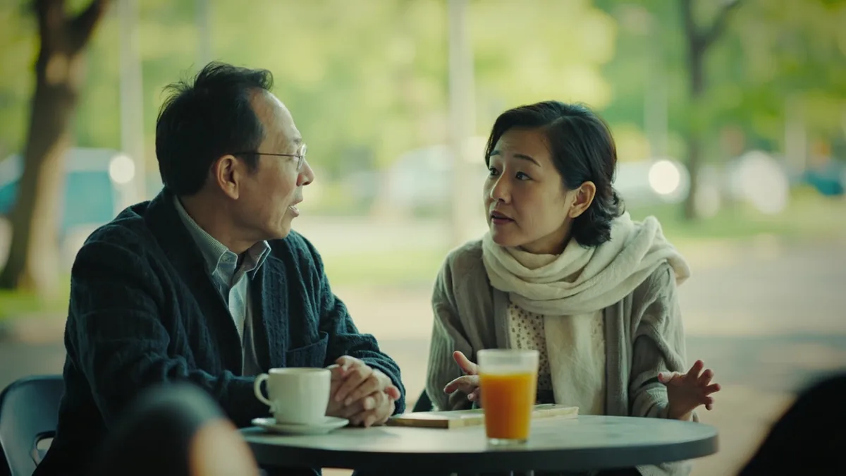 A person offers a reassuring smile and gesture to a friend, illustrating “im fine” in Chinese: 我很好 (wǒ hěn hǎo)