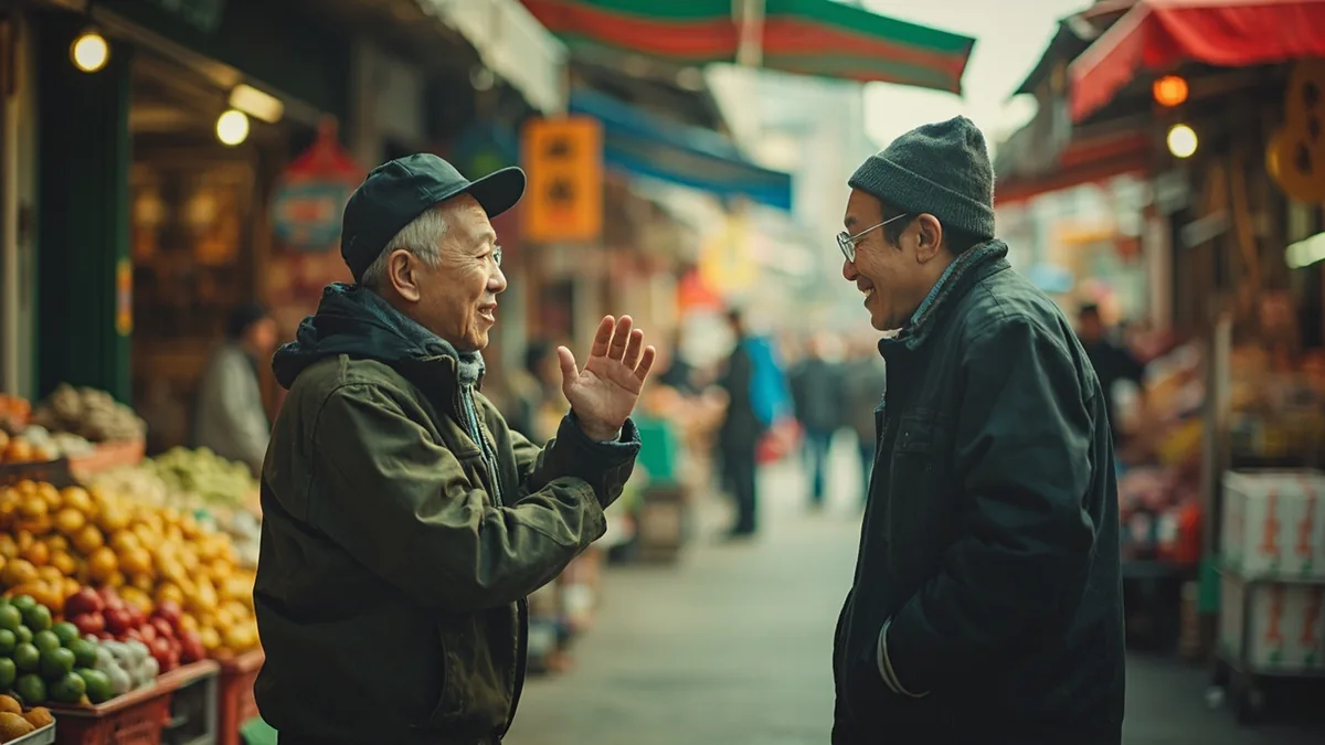 An adult reassures another after a small, clumsy incident, illustrating “it's nothing or I'm fine” in Chinese: 没事儿 (méi shìr)