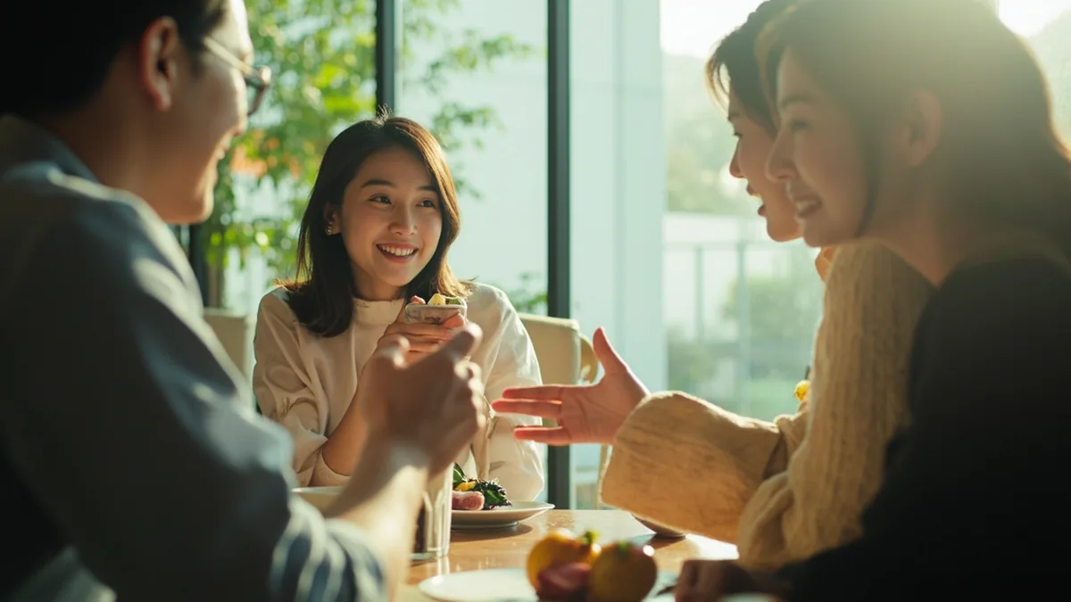 An adult gestures to pay for a shared meal, illustrating “my treat” in Chinese: 我请客 (wǒ qǐngkè)