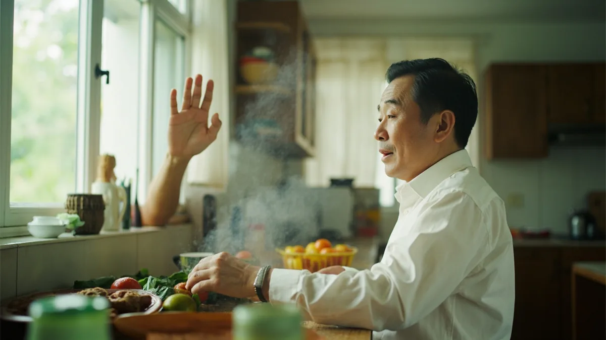 A person waves off an offer to help with a task, illustrating “no need” in Chinese: 不用 (bù yòng)