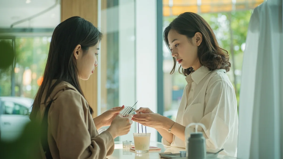 A customer asks a sales associate about a special purchase option, illustrating “tax-free is available” in Chinese: 可以免税 (kěyǐ miǎnshuì)