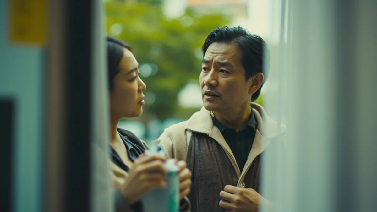 A concerned person asks a stranger for directions to a hospital, illustrating “where is the hospital” in Chinese: 医院在哪里？ (yīyuàn zài nǎli?)