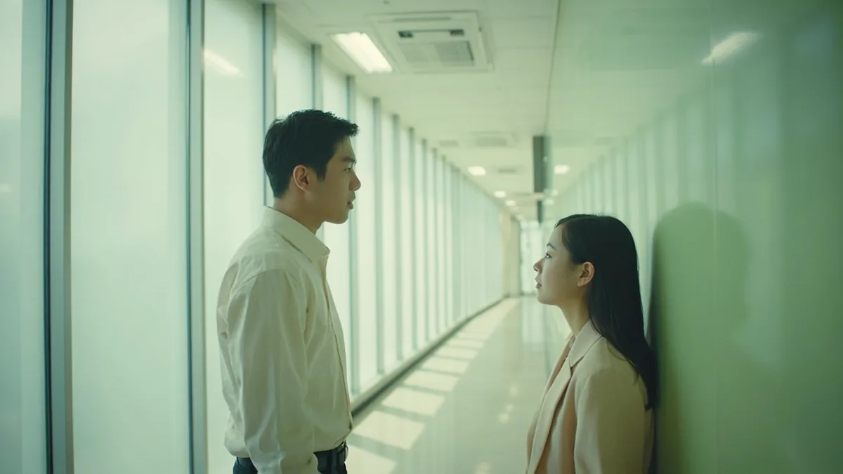 A new employee asks a colleague for directions to the meeting room, illustrating “where is the meeting room” in Chinese: 会议室在哪里？ (huìyìshì zài nǎli?)